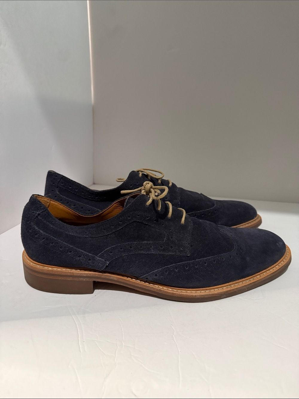 Gordon Rush Navy Suede Wingtip Derby with Tan Laces